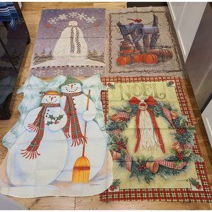 Lot of 4 Garden Yard Flags Holiday Jane Shasky Karen Cruden Snowman Pumpkin